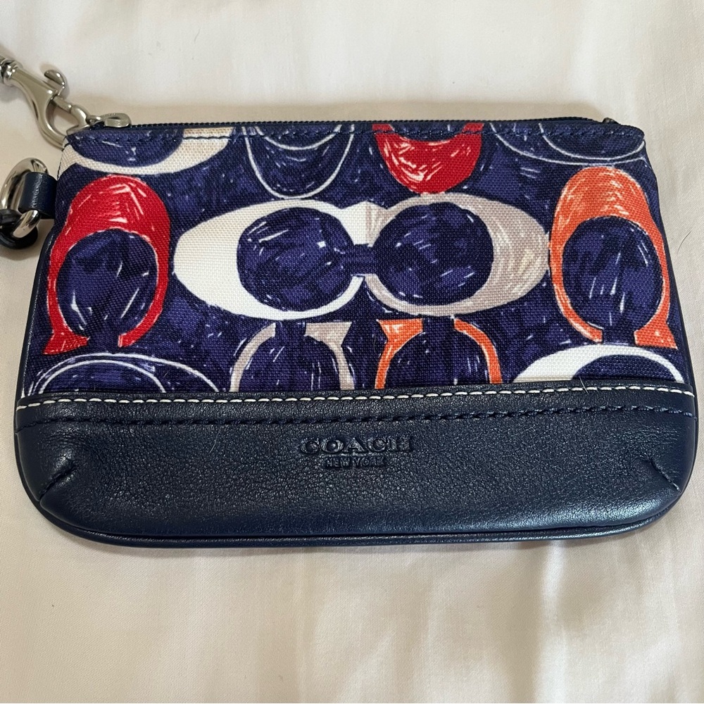 Coach Navy and Red Patterned Wristlet